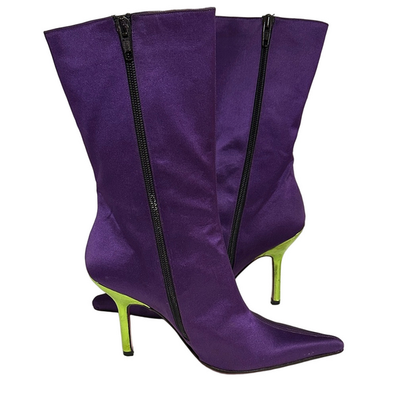 Emanuel Ungaro Purple Satin & Leather Stiletto Boots – Women’s Size 8 (EU 38.5) - Picture 4 of 16